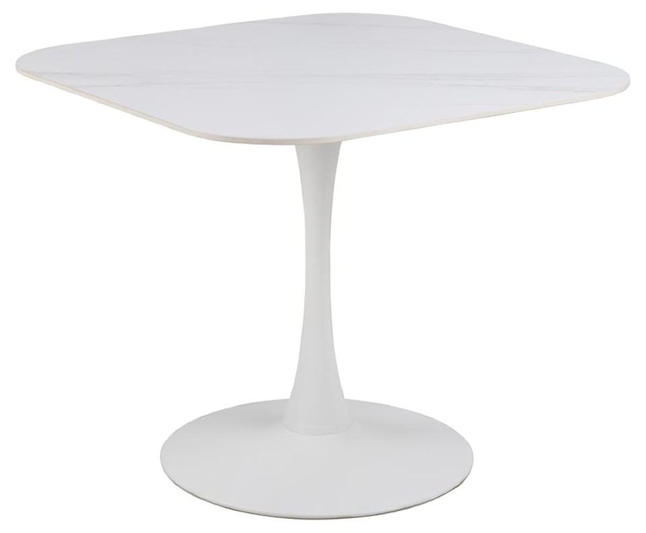 Kwadratowy stolik jadalniany Roshly biały o marmurowym wzorze 90 cm  - zdjęcie 2