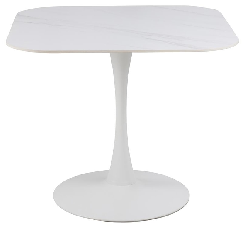 Kwadratowy stolik jadalniany Roshly biały o marmurowym wzorze 90 cm 