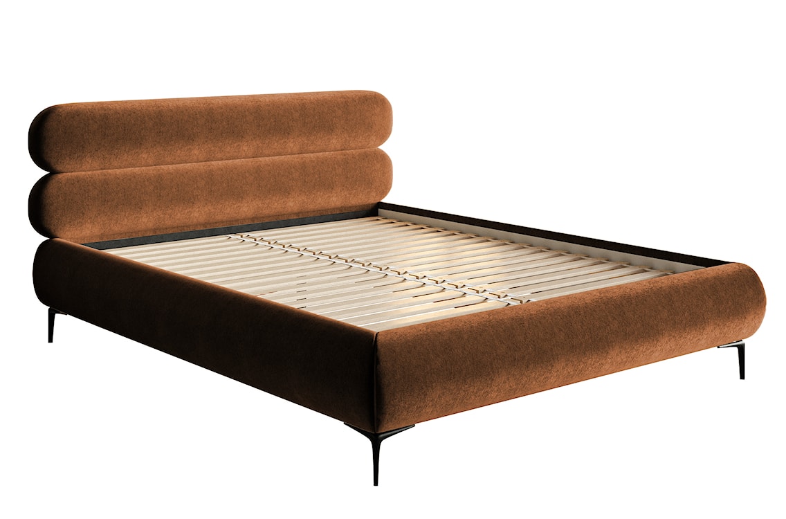 Łóżko tapicerowane 140x200 cm Roule miedziane welur hydrofobowy nóżki złote  - zdjęcie 7