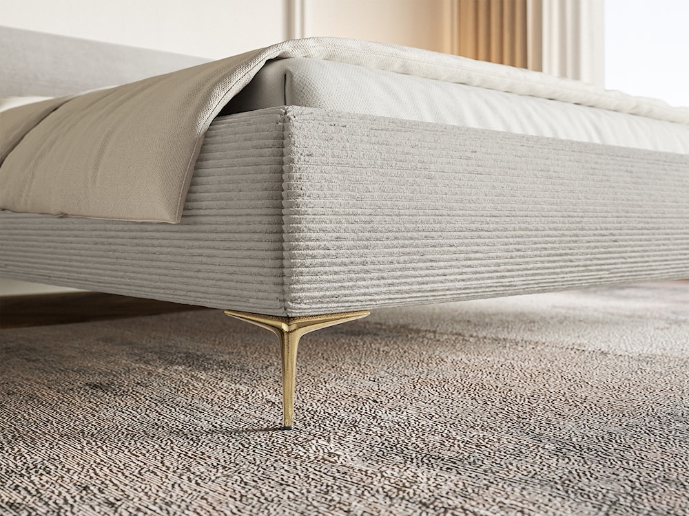 Łóżko tapicerowane 180x200 cm Roule Cord z pojemnikiem stelaż metalowy szarobeżowe sztruks nóżki złote  - zdjęcie 5