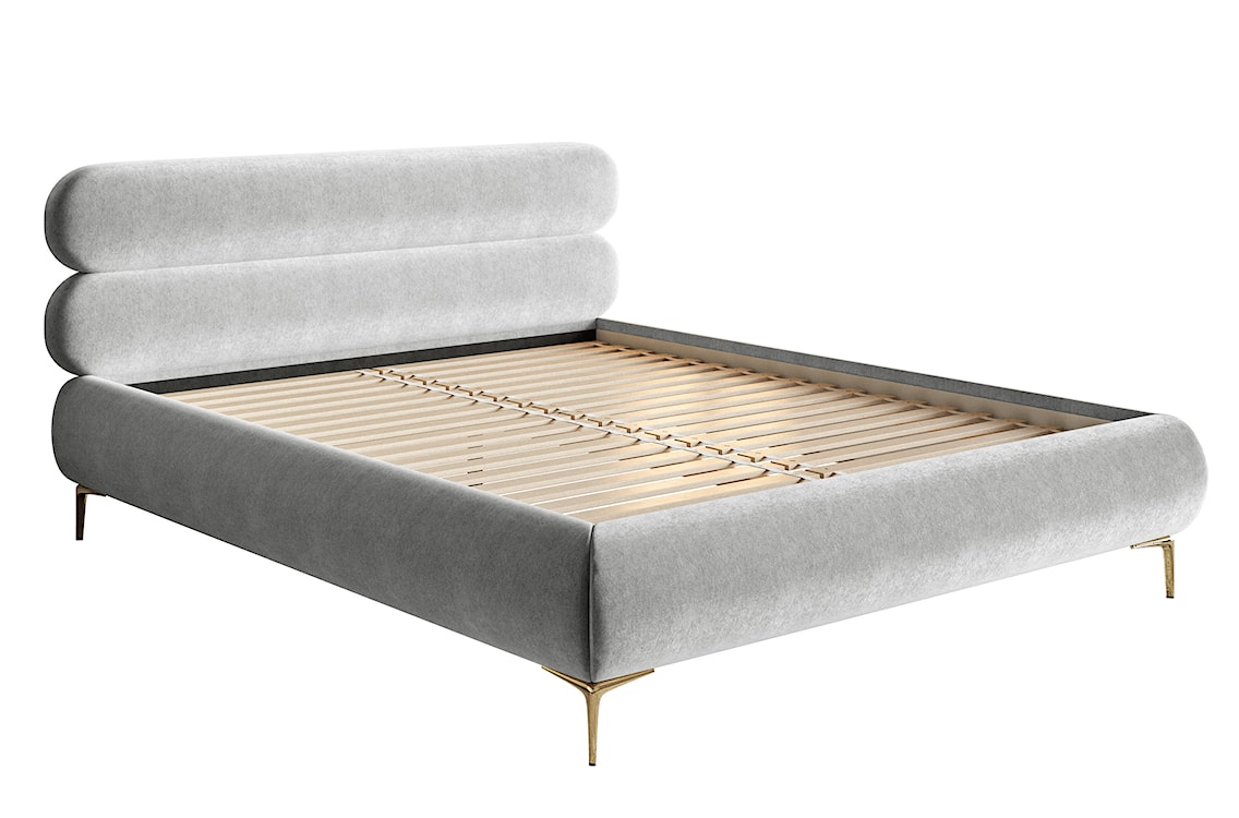 Łóżko tapicerowane 180x200 cm Roule jasnoszare welur hydrofobowy nóżki złote  - zdjęcie 7