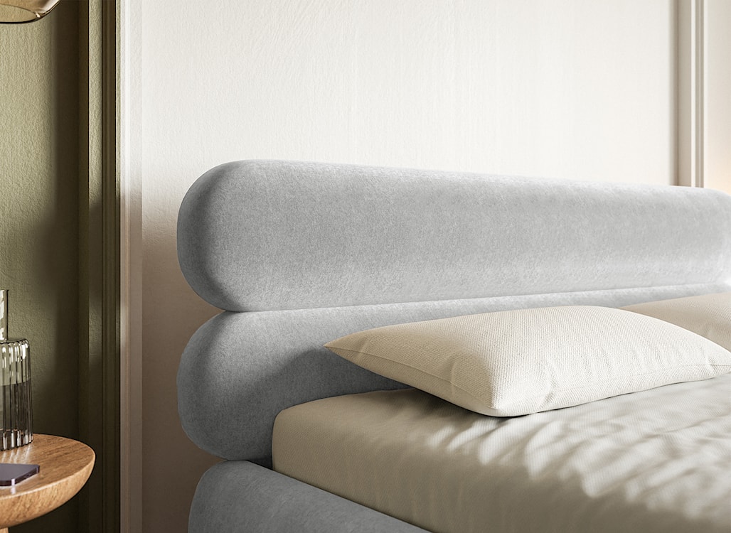 Łóżko tapicerowane 160x200 cm Roule jasnoszare welur hydrofobowy nóżki złote  - zdjęcie 5