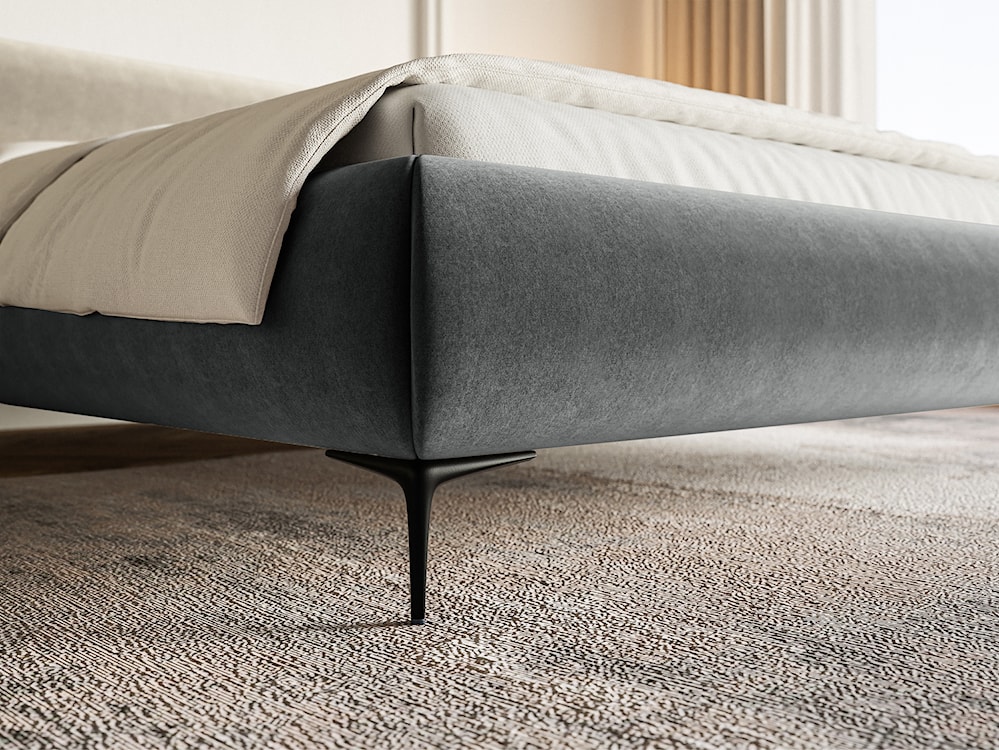 Łóżko tapicerowane 160x200 cm Roule szare welur hydrofobowy nóżki czarne  - zdjęcie 4