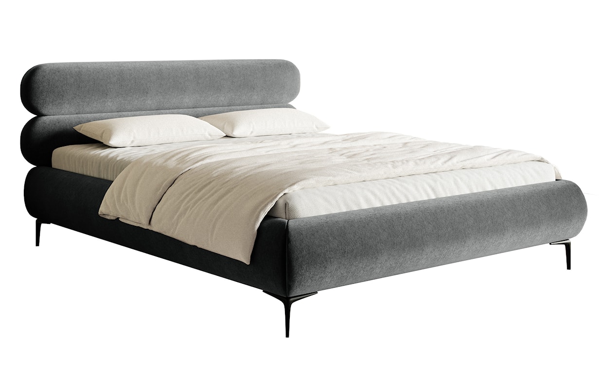 Łóżko tapicerowane 160x200 cm Roule z pojemnikiem stelaż metalowy szare welur hydrofobowy nóżki czarne 
