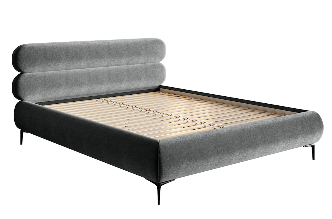 Łóżko tapicerowane 140x200 cm Roule szare welur hydrofobowy nóżki czarne  - zdjęcie 7