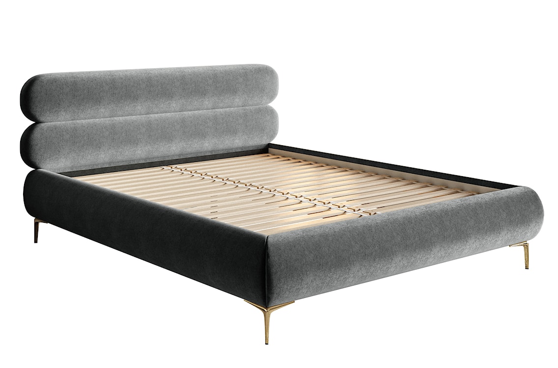Łóżko tapicerowane 160x200 cm Roule szare welur hydrofobowy nóżki złote  - zdjęcie 7