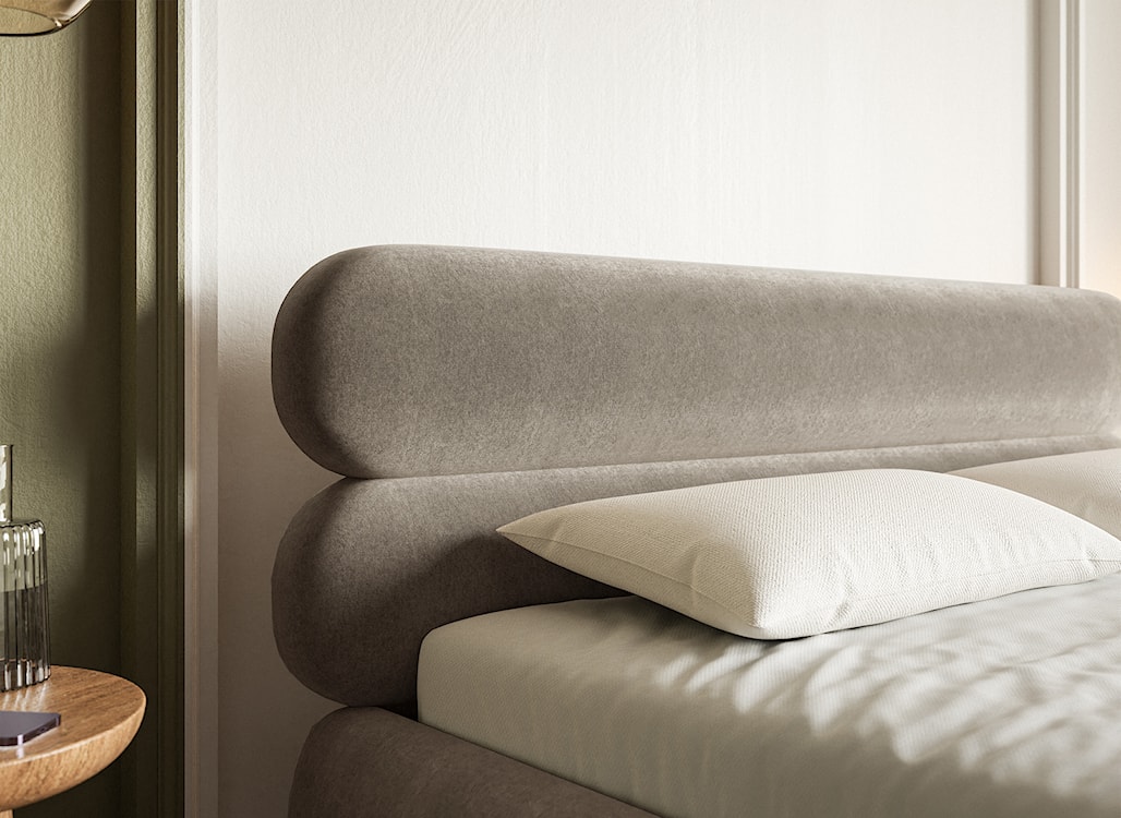 Łóżko tapicerowane 180x200 cm Roule szarobeżowe welur hydrofobowy nóżki złote  - zdjęcie 5