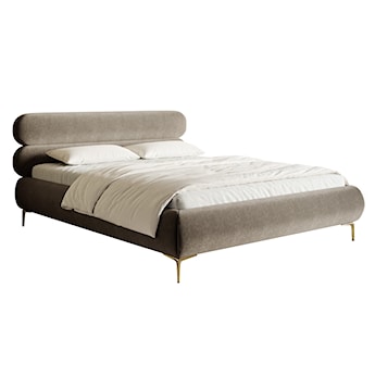 Łóżko tapicerowane 160x200 cm Roule szarobeżowe welur hydrofobowy nóżki złote