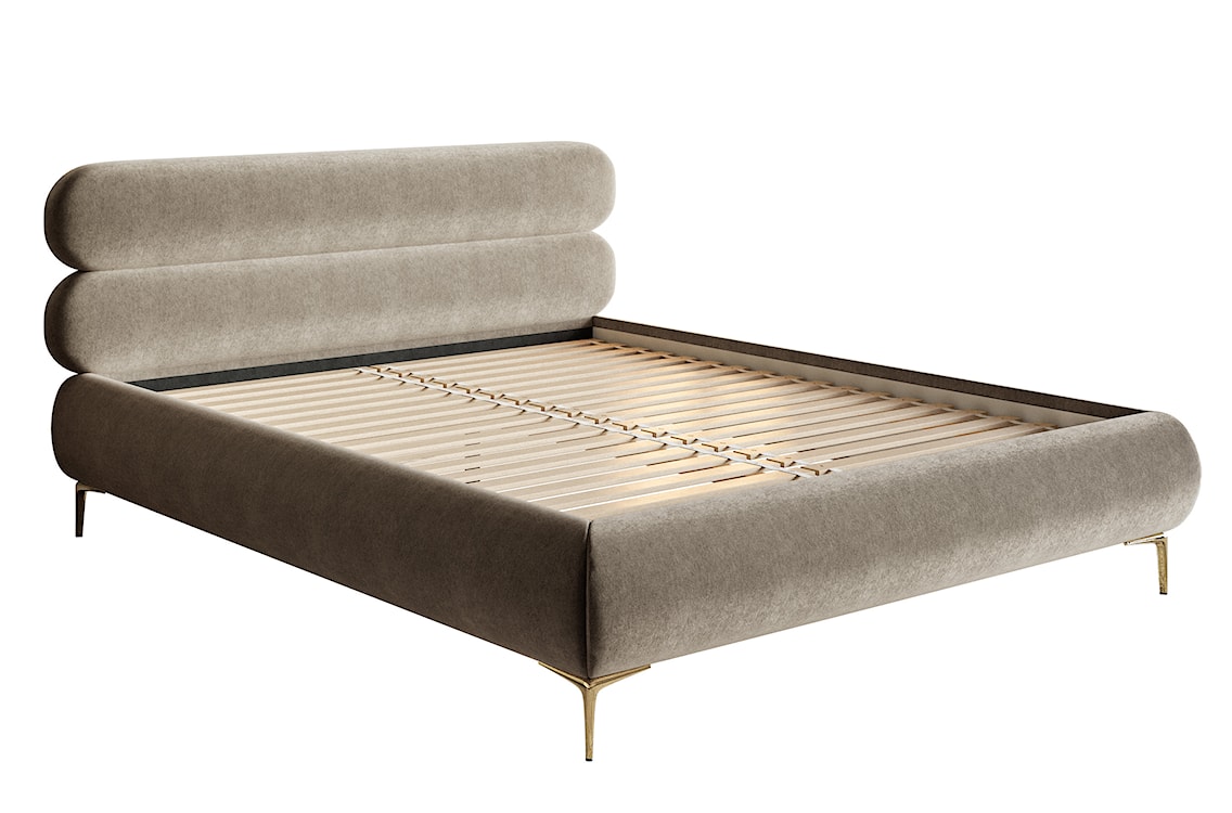 Łóżko tapicerowane 160x200 cm Roule szarobeżowe welur hydrofobowy nóżki złote  - zdjęcie 7