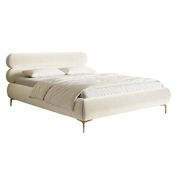 Łóżko tapicerowane 180x200 cm Roule kremowe welur hydrofobowy nóżki złote