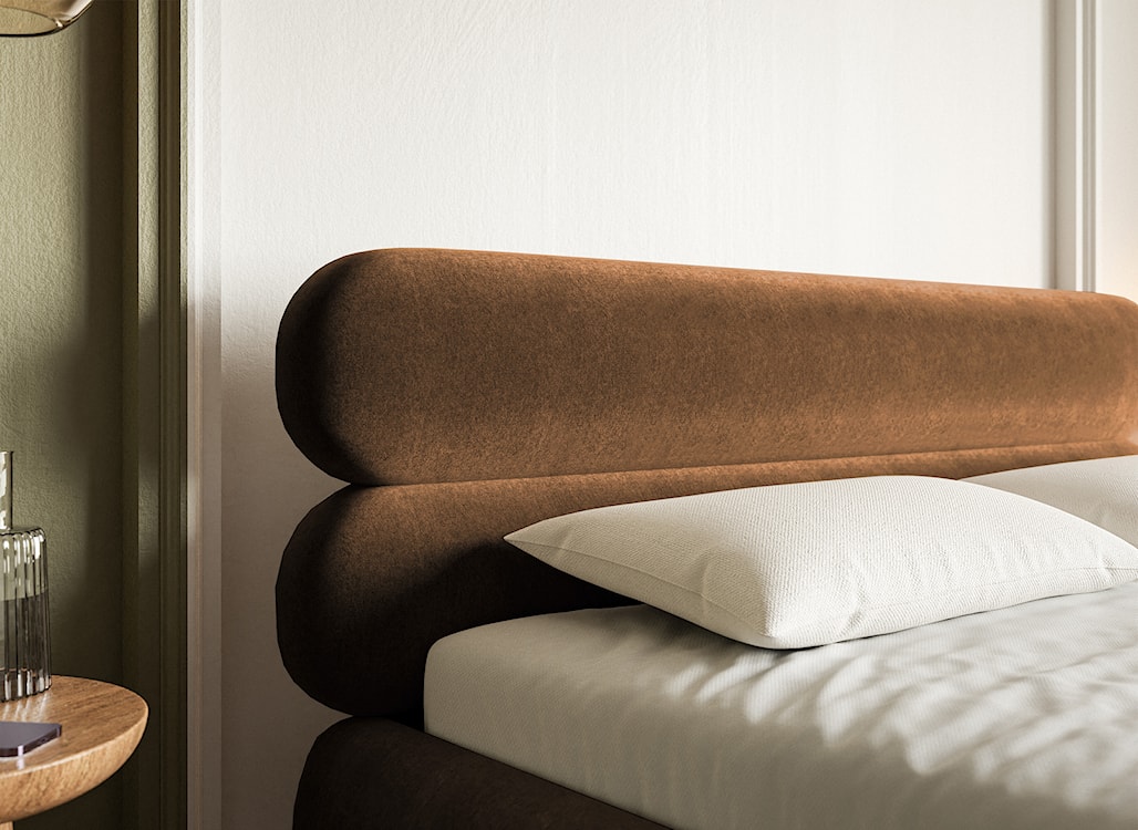 Łóżko tapicerowane 160x200 cm Roule miedziane welur hydrofobowy nóżki złote  - zdjęcie 5