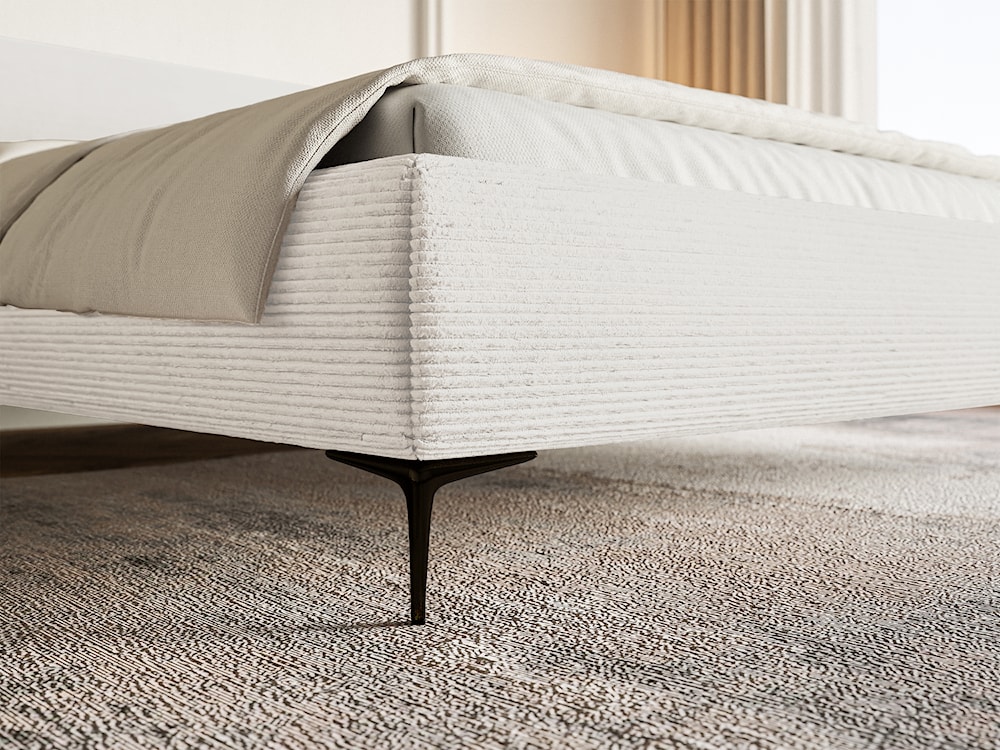 Łóżko tapicerowane 180x200 cm Roule Cord z pojemnikiem stelaż metalowy kremowe sztruks nóżki czarne  - zdjęcie 5