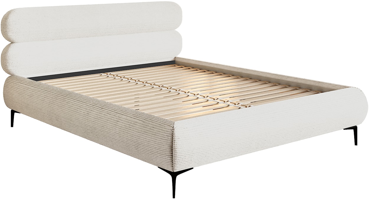 Łóżko tapicerowane 160x200 cm Roule Cord kremowe sztruks nóżki czarne  - zdjęcie 7