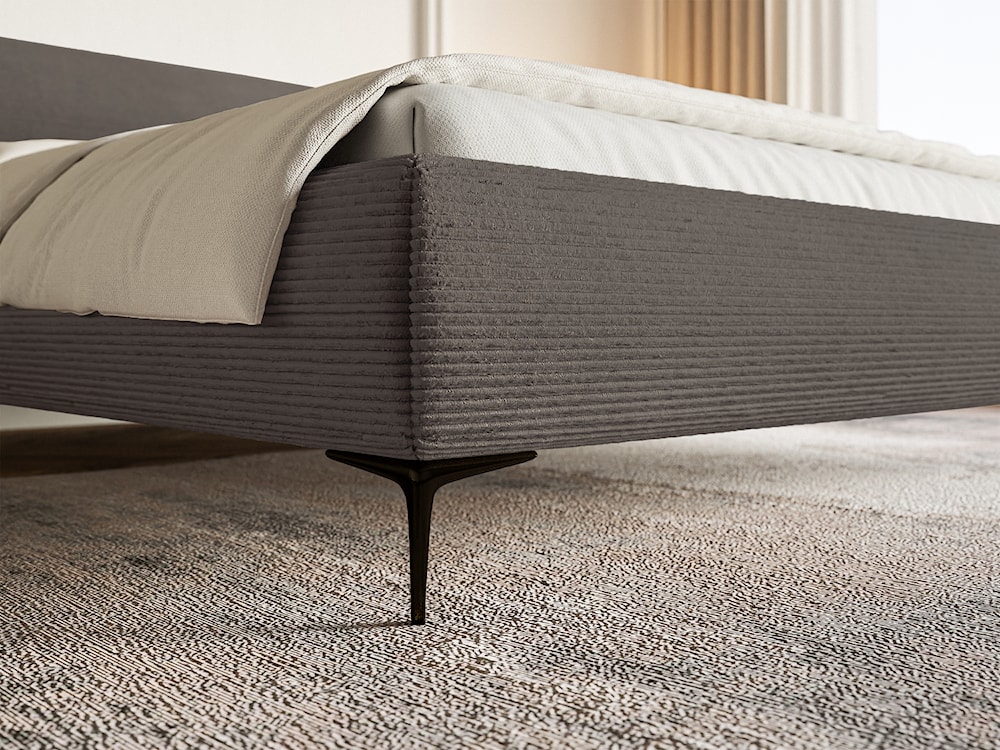 Łóżko tapicerowane 140x200 cm Roule Cord z pojemnikiem stelaż metalowy szare sztruks nóżki czarne  - zdjęcie 5