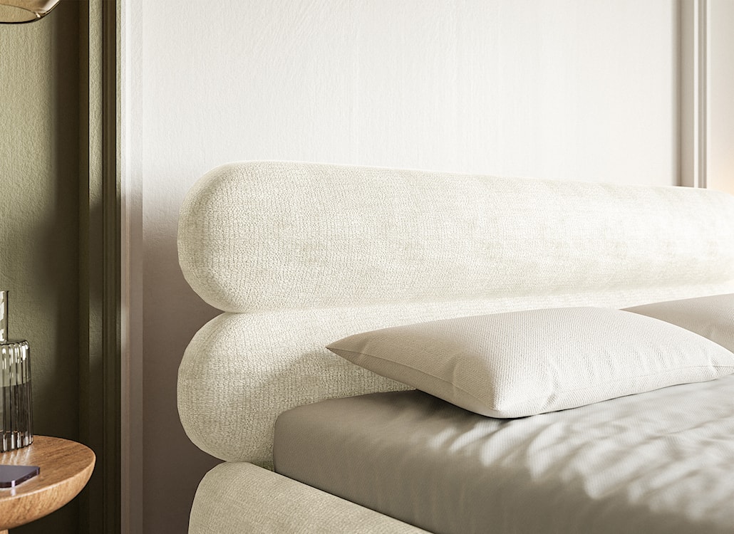 Łóżko tapicerowane 160x200 cm Roule kremowe szenil nóżki złote  - zdjęcie 5