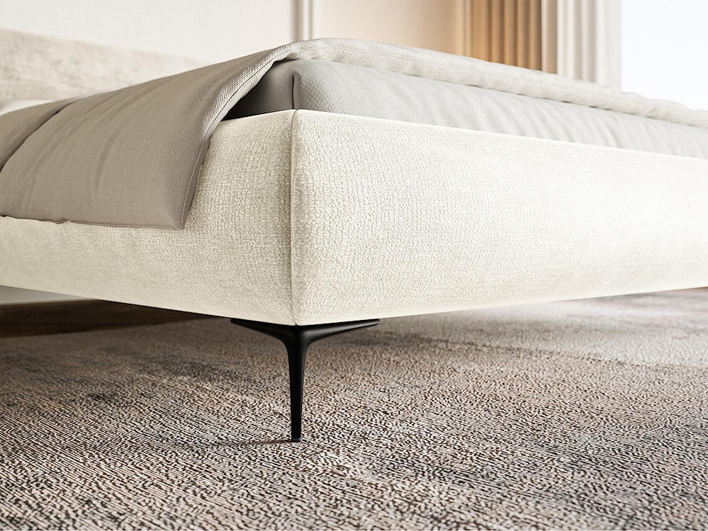 Łóżko tapicerowane 180x200 cm Roule z pojemnikiem stelaż metalowy kremowe szenil nóżki czarne  - zdjęcie 4