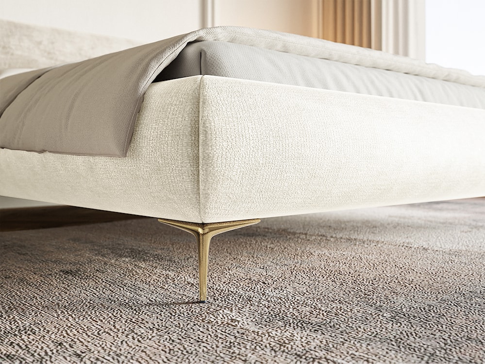 Łóżko tapicerowane 180x200 cm Roule z pojemnikiem stelaż metalowy kremowe szenil nóżki złote  - zdjęcie 4