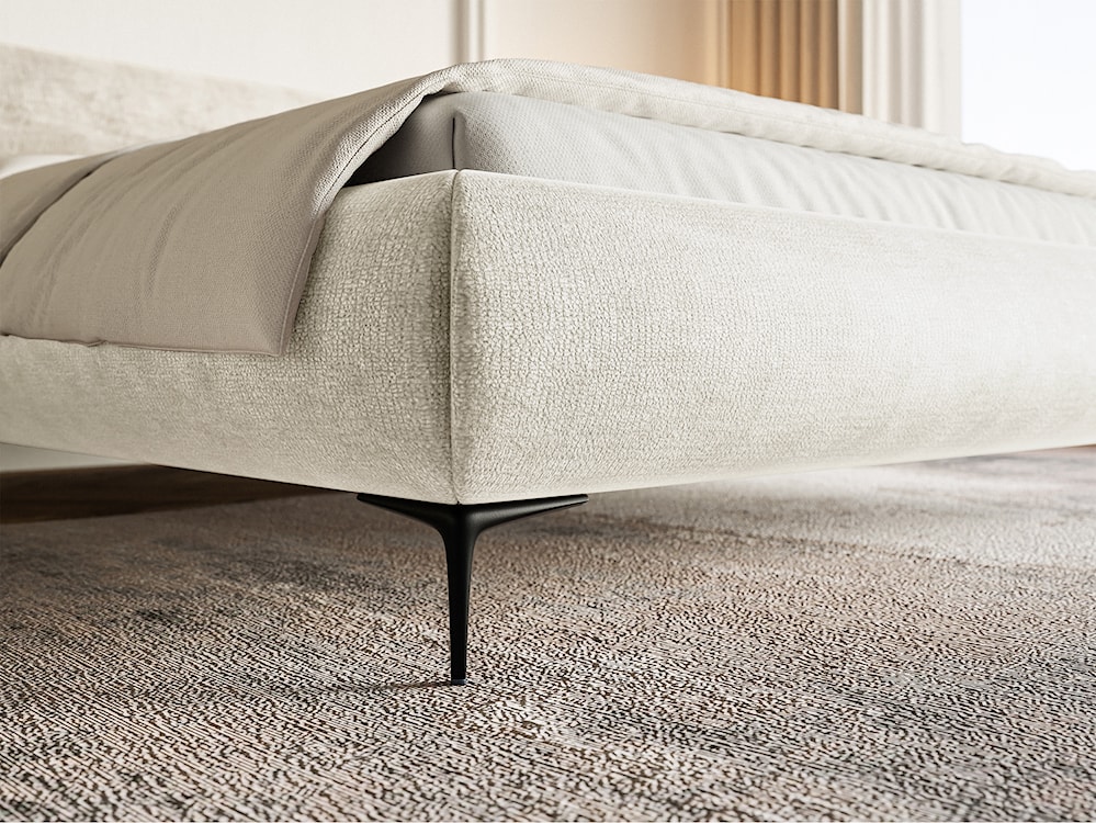 Łóżko tapicerowane 180x200 cm Roule z pojemnikiem stelaż metalowy szarobeżowe szenil nóżki czarne  - zdjęcie 4
