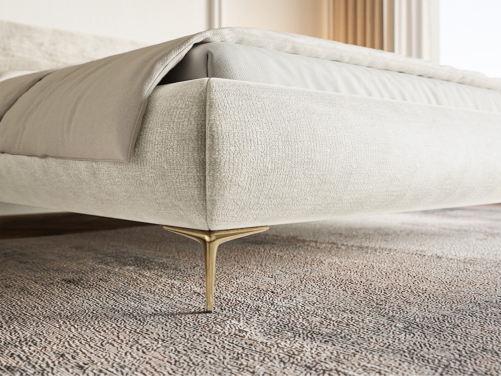 Łóżko tapicerowane 160x200 cm Roule z pojemnikiem stelaż metalowy szarobeżowe szenil nóżki złote  - zdjęcie 4