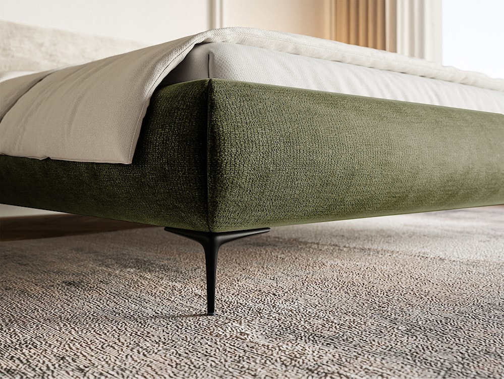 Łóżko tapicerowane 160x200 cm Roule z pojemnikiem stelaż metalowy oliwkowe szenil nóżki czarne  - zdjęcie 4