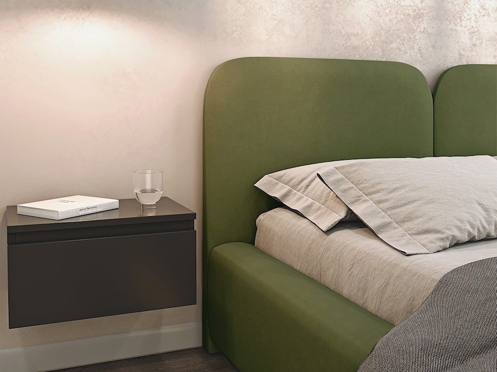 Łóżko tapicerowane 140x200 cm Comoves z pojemnikiem i oświetleniem LED stelaż metalowy oliwkowe welur  - zdjęcie 4