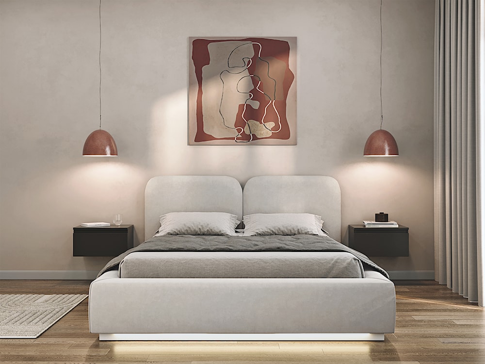 Łóżko tapicerowane 140x200 cm Comoves z oświetleniem LED szarobeżowe welur  - zdjęcie 3