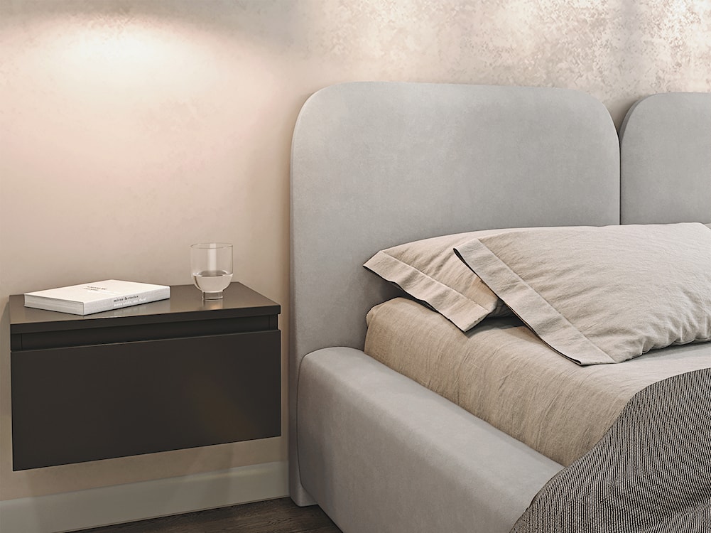 Łóżko tapicerowane 140x200 cm Comoves z oświetleniem LED szarobeżowe welur  - zdjęcie 4
