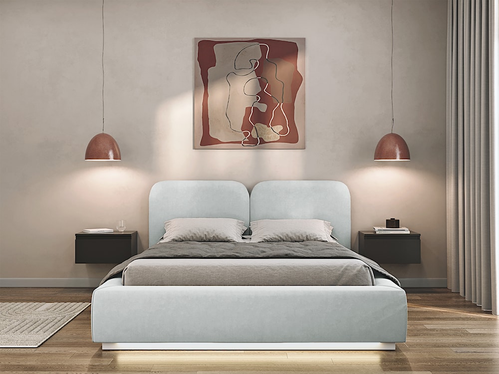 Łóżko tapicerowane 160x200 cm Comoves z pojemnikiem i oświetleniem LED stelaż metalowy jasnoszare welur  - zdjęcie 3