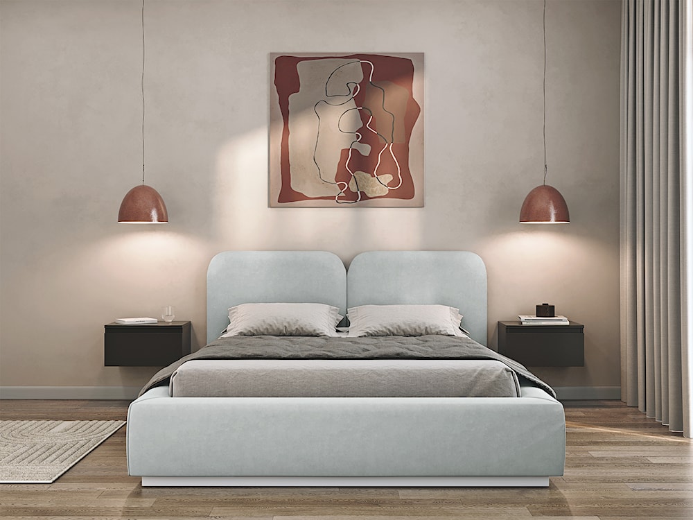 Łóżko tapicerowane 160x200 cm Comoves z pojemnikiem stelaż metalowy jasnoszare welur  - zdjęcie 3