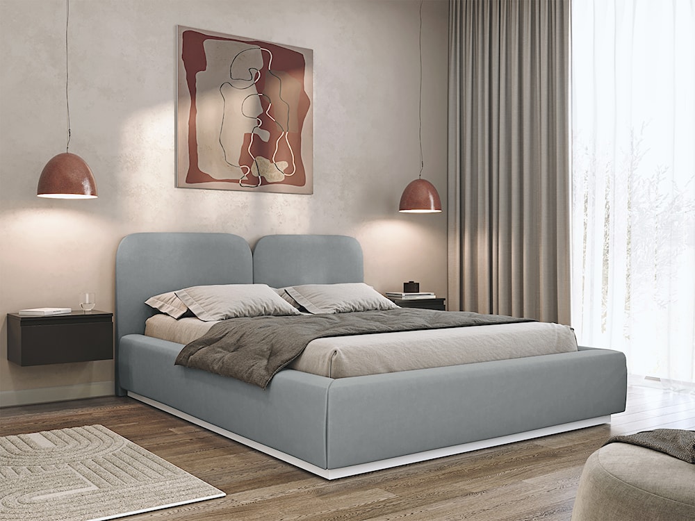 Łóżko tapicerowane 180x200 cm Comoves z pojemnikiem stelaż metalowy szare welur  - zdjęcie 2