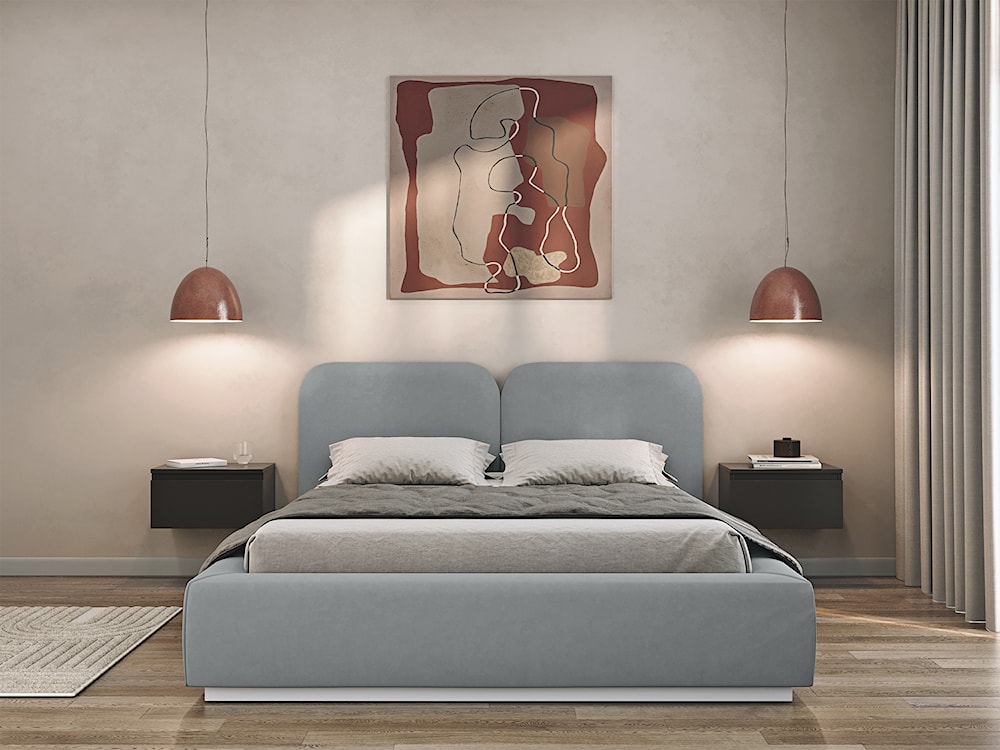 Łóżko tapicerowane 180x200 cm Comoves z pojemnikiem stelaż metalowy szare welur  - zdjęcie 3