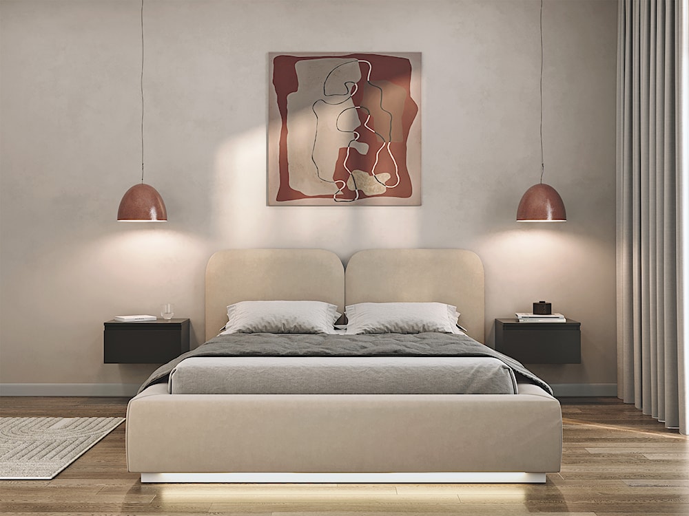 Łóżko tapicerowane 160x200 cm Comoves z oświetleniem LED jasnobeżowe welur  - zdjęcie 3