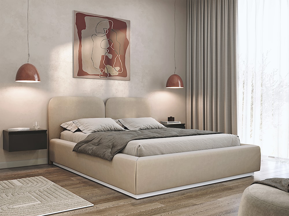 Łóżko tapicerowane 160x200 cm Comoves jasnobeżowe welur  - zdjęcie 2