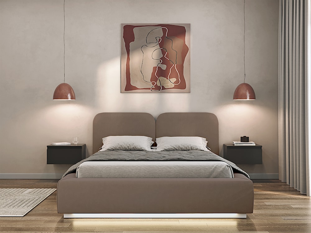 Łóżko tapicerowane 140x200 cm Comoves z oświetleniem LED brązowe welur  - zdjęcie 3