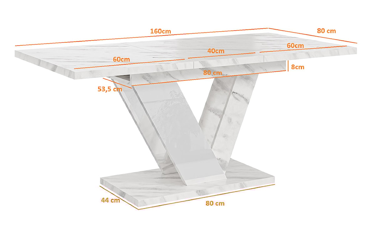 Stół rozkładany Dubaj 120-160x80 cm biały marmur  - zdjęcie 6