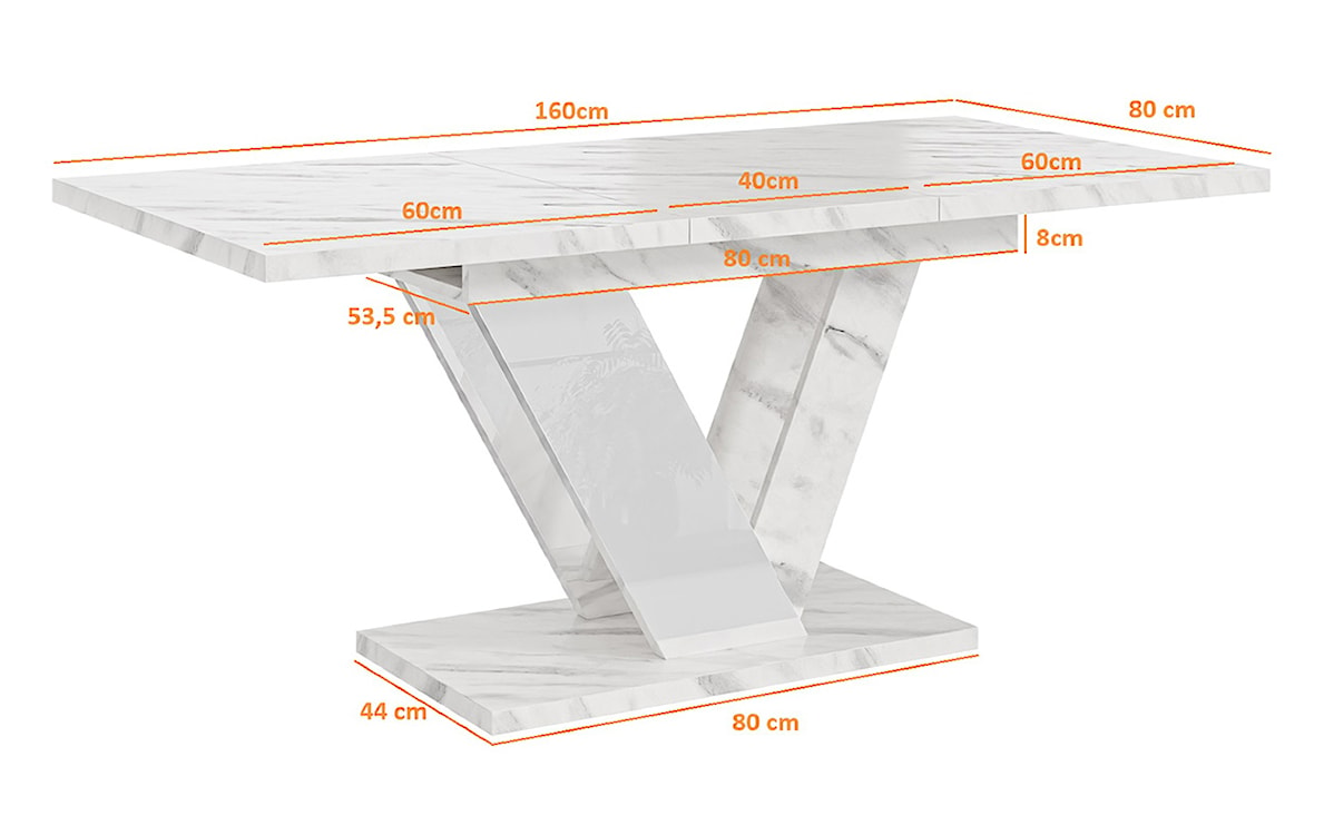 Stół rozkładany Dubaj 120-160x80 cm biały marmur  - zdjęcie 6