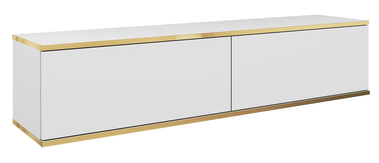 Szafka RTV Mucalma 135 cm biała ze złotymi wstawkami 