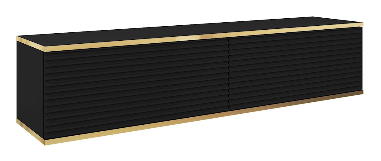 Szafka RTV Mucalma 135 cm czarna ze złotymi wstawkami lamele
