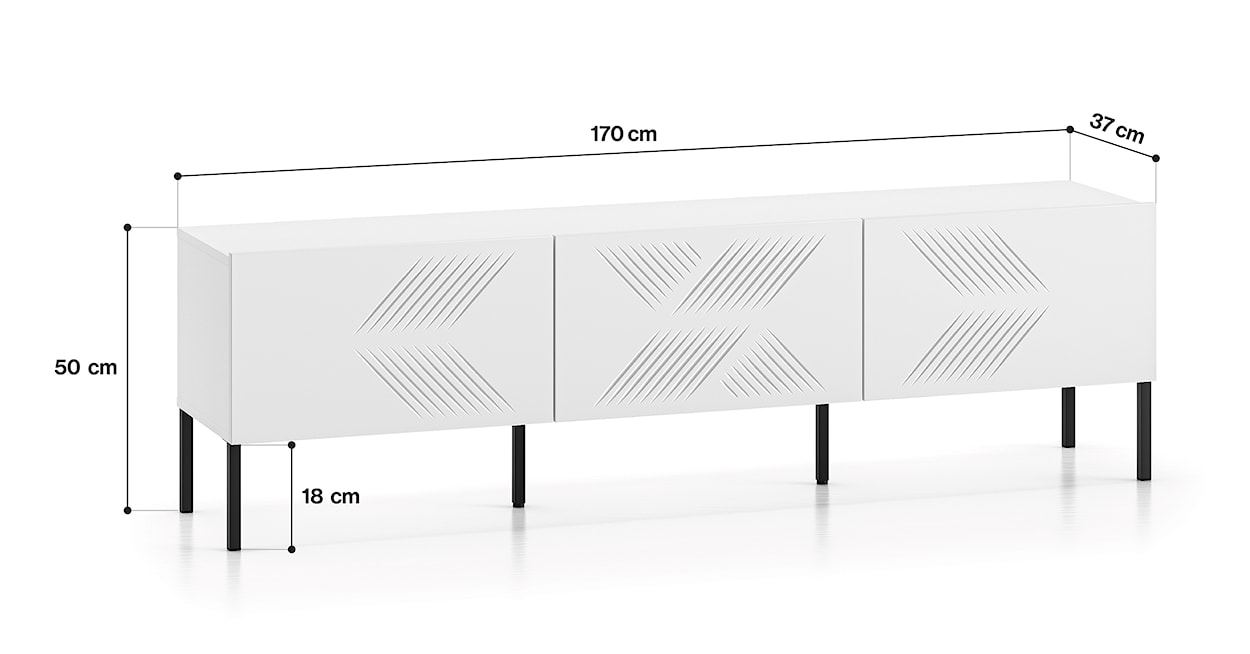 Szafka RTV Nebbato 170 cm biała z czarnymi nóżkami  - zdjęcie 8