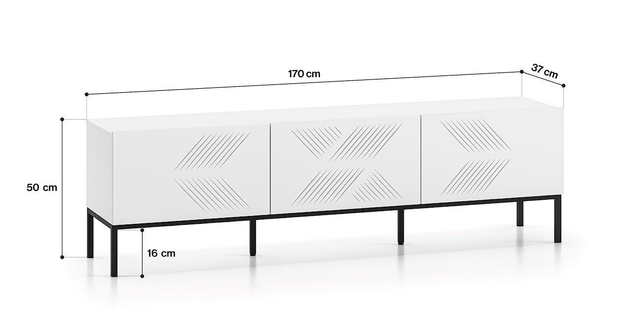 Szafka RTV Nebbato 170 cm biała z czarnym stelażem  - zdjęcie 8