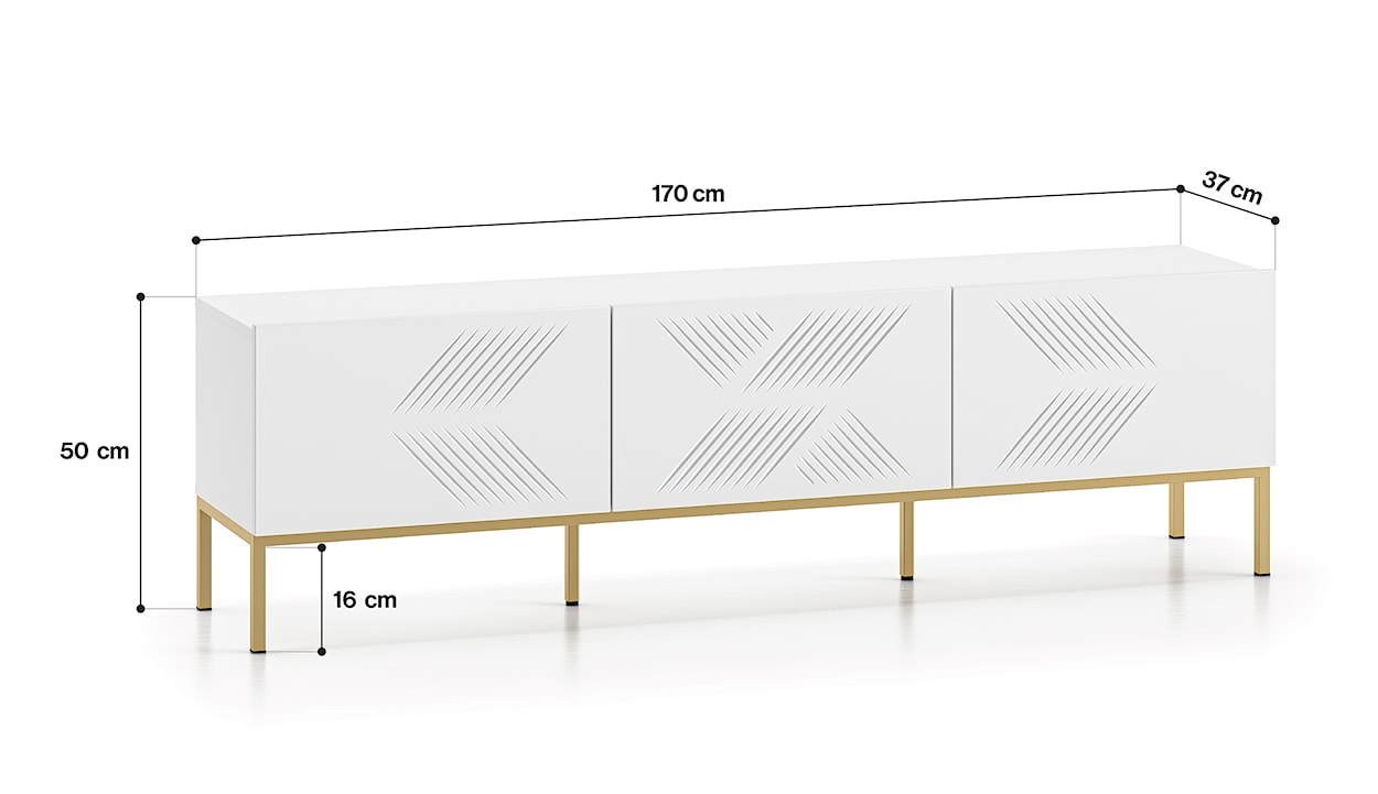 Szafka RTV Nebbato 170 cm biała ze złotym stelażem  - zdjęcie 8