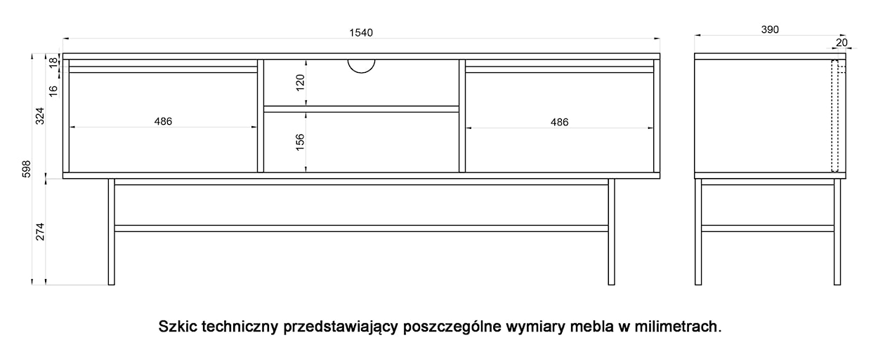 Szafka RTV dwudrzwiowa Evo z szufladą i stelażem 154 cm Beż piaskowy  - zdjęcie 8