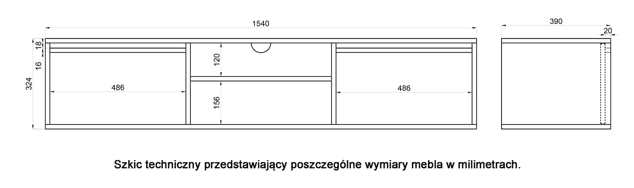 Szafka RTV dwudrzwiowa Evo z szufladą wisząca 154 cm Szałwiowy  - zdjęcie 8