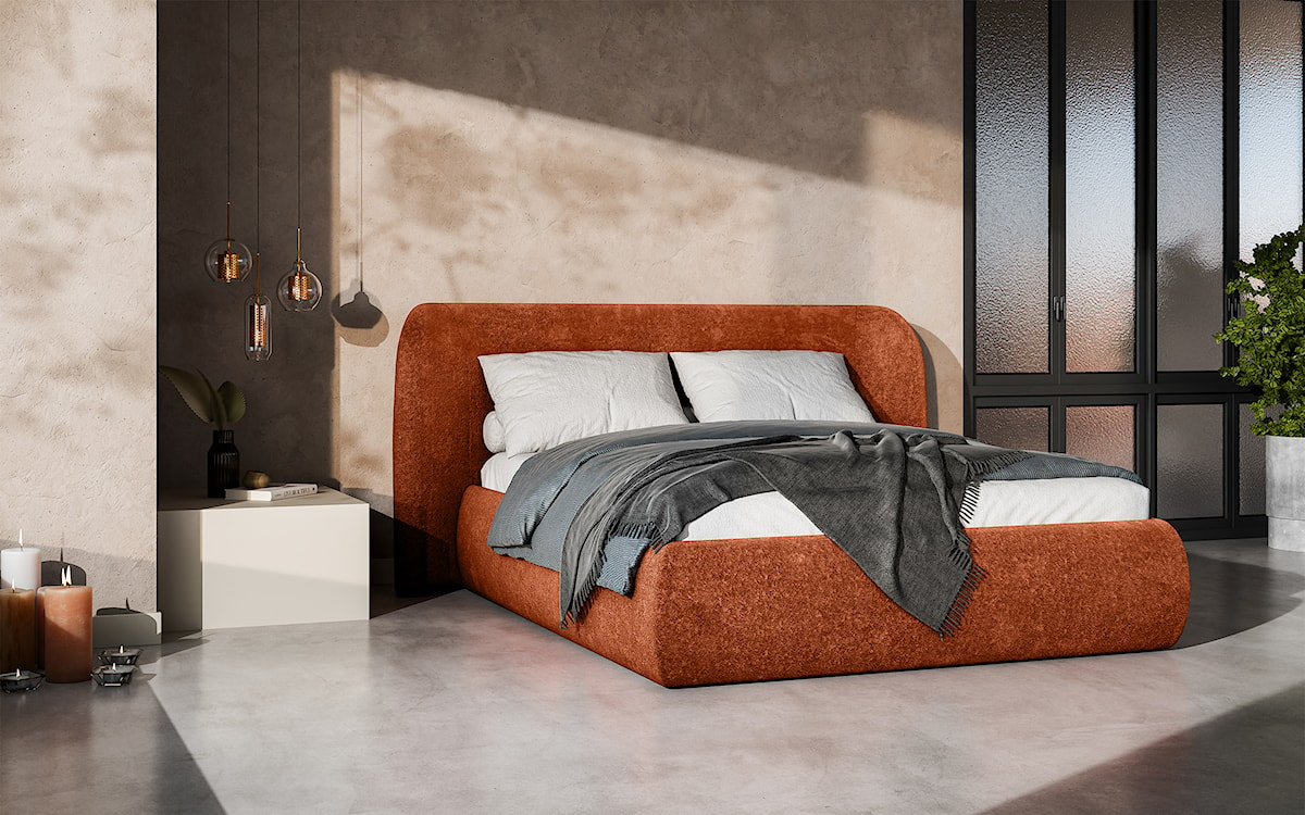 Łóżko tapicerowane 140x200 cm Rittaro z pojemnikiem miedziane szenil  - zdjęcie 2