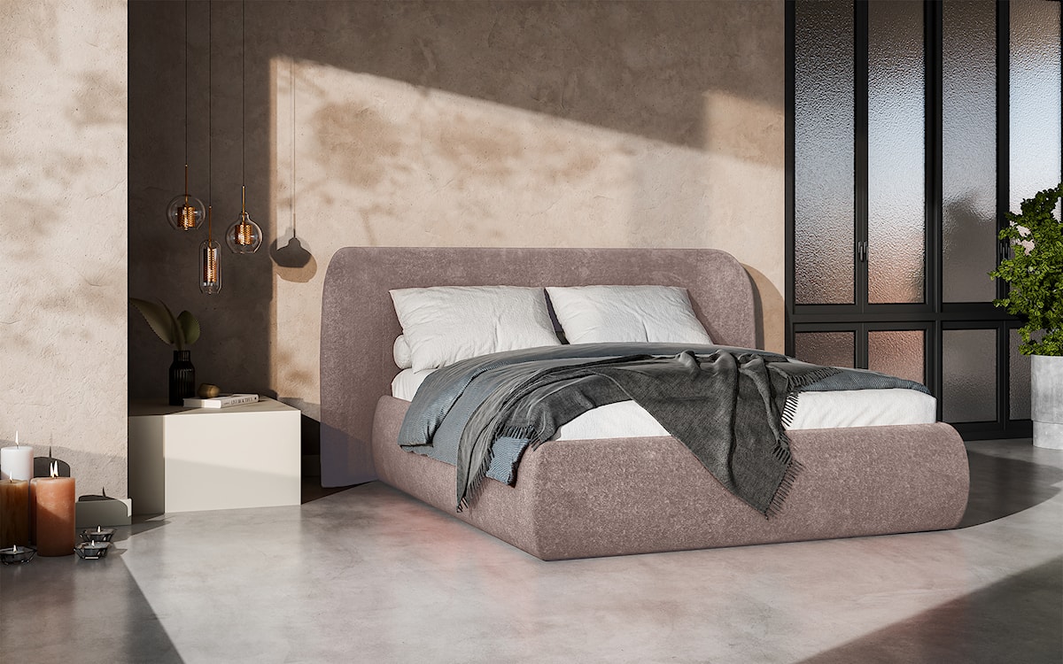 Łóżko tapicerowane 160x200 cm Rittaro z pojemnikiem jasnobrązowe szenil  - zdjęcie 2