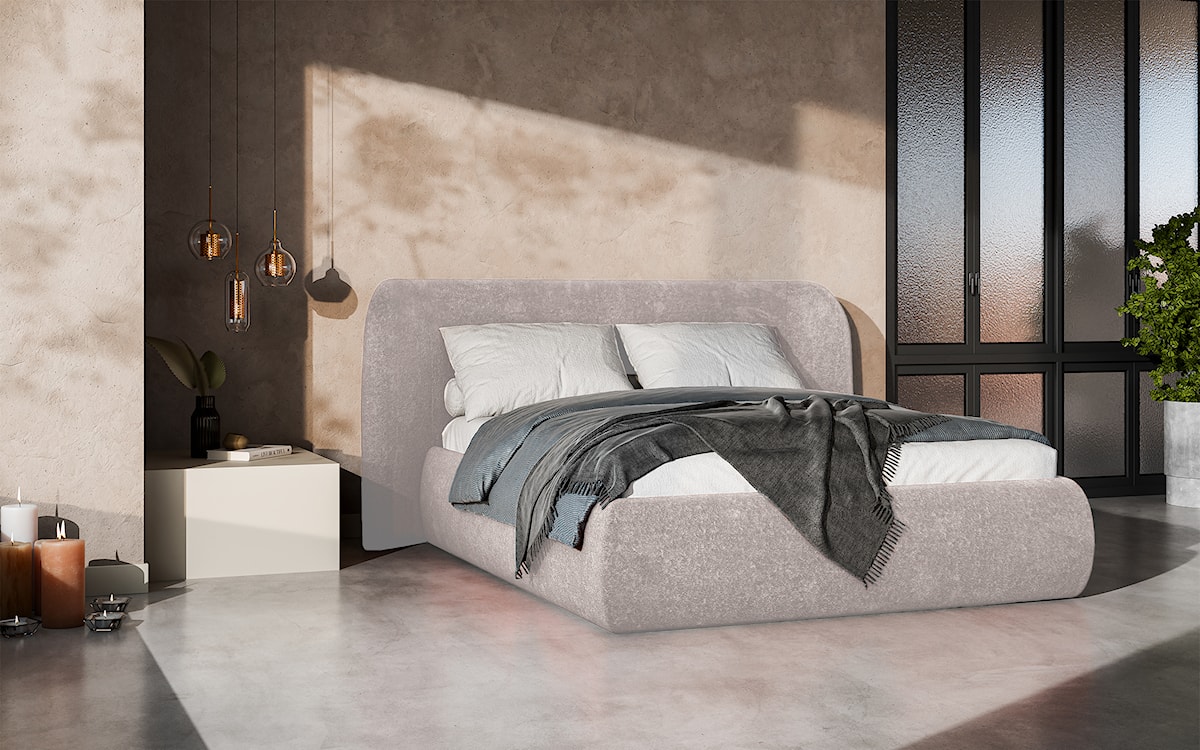 Łóżko tapicerowane 180x200 cm Rittaro z pojemnikiem beżowe szenil  - zdjęcie 2