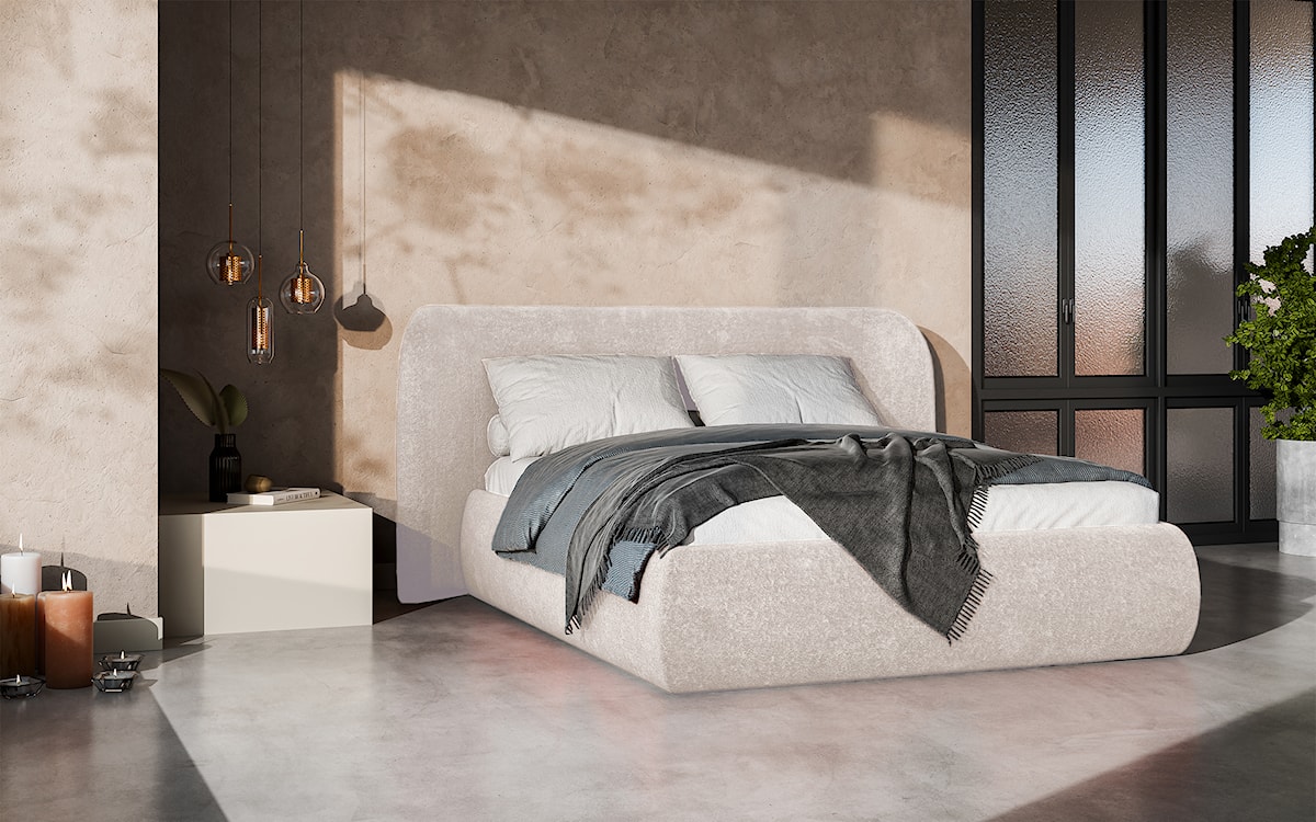 Łóżko tapicerowane 180x200 cm Rittaro z pojemnikiem jasnobeżowe szenil  - zdjęcie 2