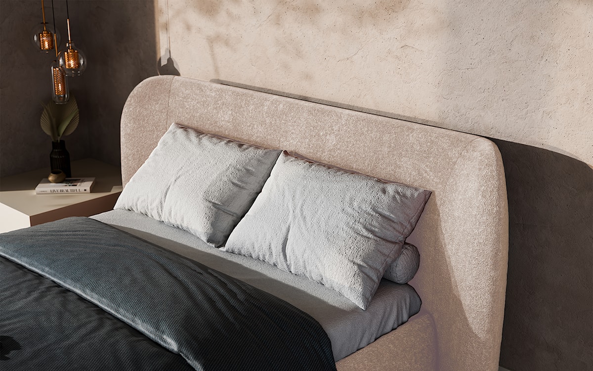 Łóżko tapicerowane 140x200 cm Rittaro z pojemnikiem jasnobeżowe szenil  - zdjęcie 3