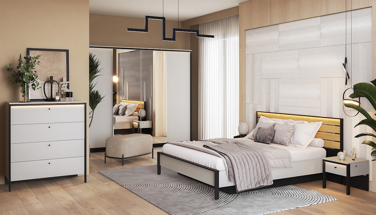 Szafa czterodrzwiowa Gris 250 cm z lustrem i LED szary / czarny  - zdjęcie 3