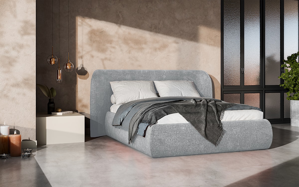 Łóżko tapicerowane 140x200 cm Rittaro z pojemnikiem szare szenil  - zdjęcie 2